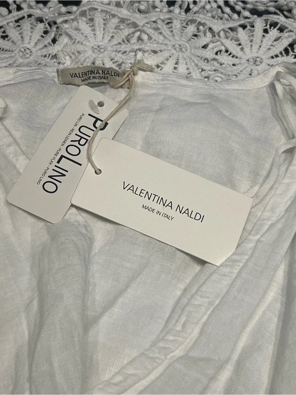 VALENTINA NALDI White Crochet-Trim Cover-Up Kimono MADE IN ITALY ONE SIZE